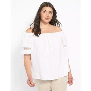 Lane Bryant White Lace Off The Shoulder Convertible Jacquard Blouse Top 18/20